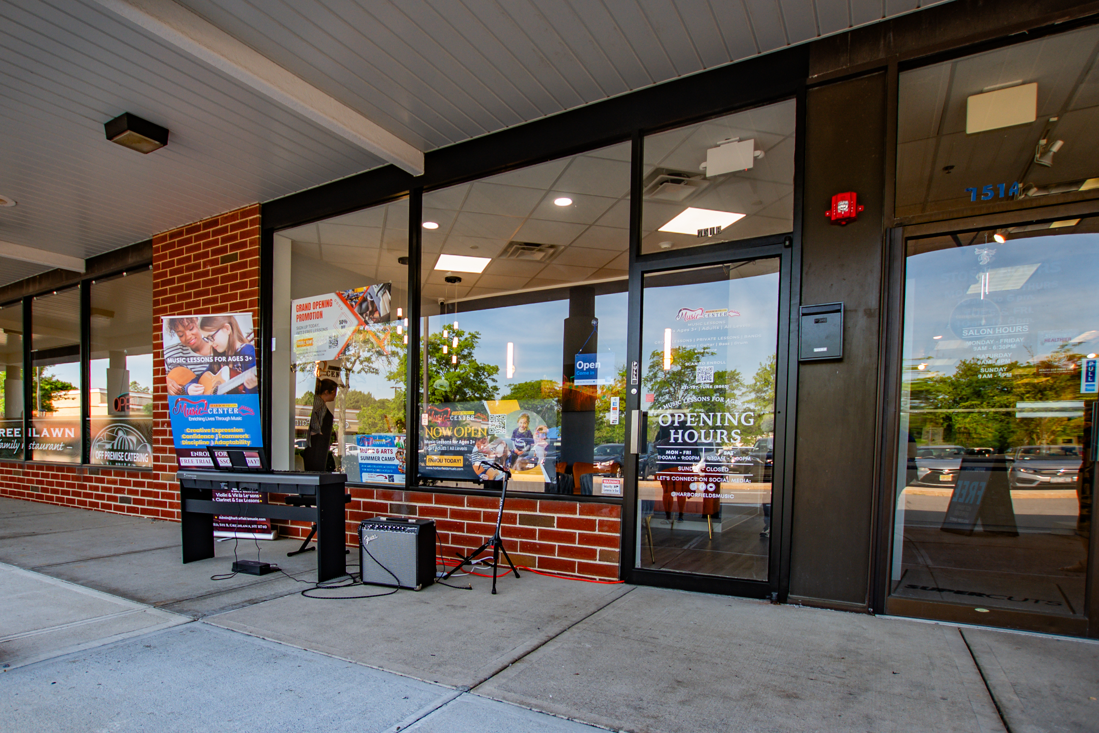 Harborfields Music Center studio exterior with piano setup